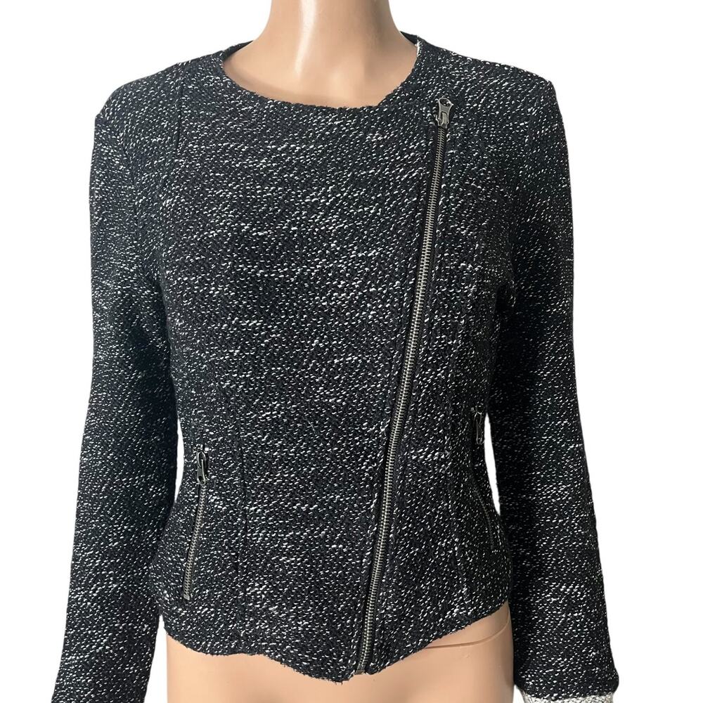 BNCI by Blanc Noir Sweater JKT Womens Small Black White Tweed Moto Asymmetrical